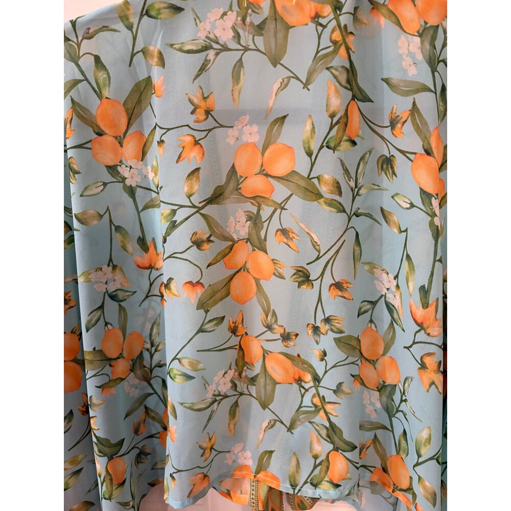 Anthropologie Pilcro Kimono Aqua Blue Lemon Print Lightweight Boho Beachy OS - Picture 12 of 15
